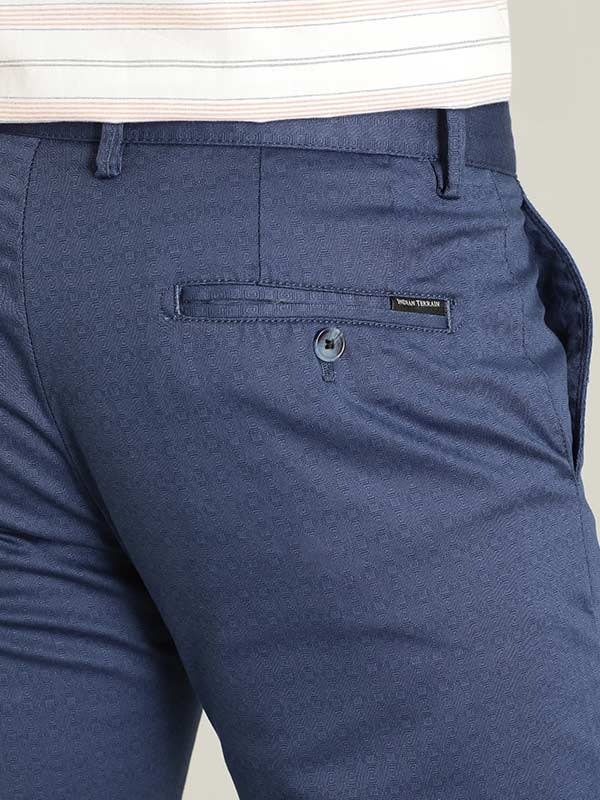 Indian Terrain Men's Slim Fit Self Design Blue Trousers